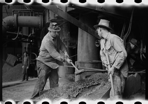 Tapping a blast furnace for slag, Pittsburgh, Pennsylvania
