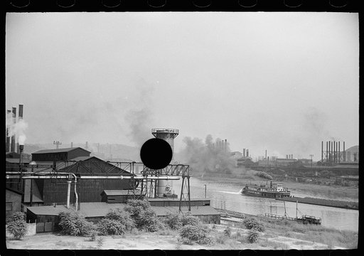 Untitled photo, possibly related to: Coal barges on Monongahela River, Pittsburgh, Pennsylvania