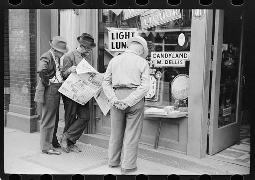 Steelworkers reading the newspaper, Aliquippa, Pennsylvania