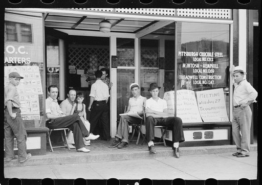 Untitled photo, possibly related to: A group of steelworkers discussing politics, Aliquippa, Pennsylvania