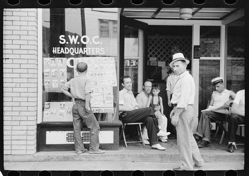 Untitled photo, possibly related to: A group of steelworkers discussing politics, Aliquippa, Pennsylvania
