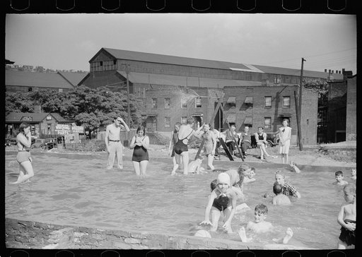 Homemade swimming pool built by steelworkers for their children, Pittsburgh, Pennsylvania