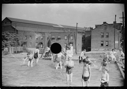 Untitled photo, possibly related to: Homemade swimming pool built by steelworkers for their children, Pittsburgh, Pennsylvania