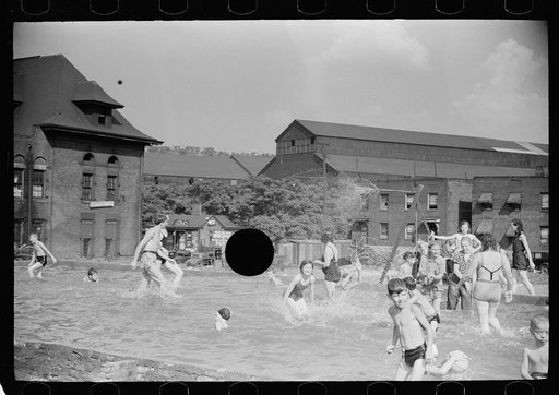 Untitled photo, possibly related to: Homemade swimming pool built by steelworkers for their children, Pittsburgh, Pennsylvania