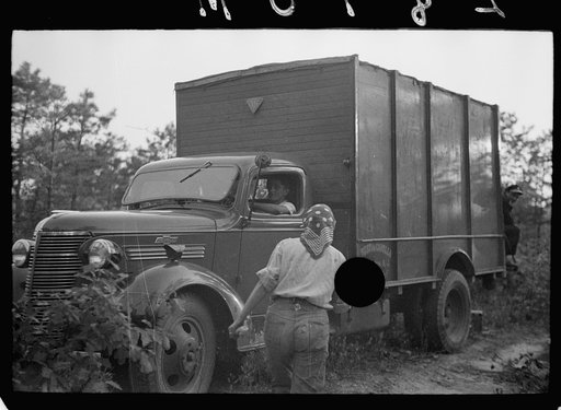 Untitled photo, possibly related to: Cranberry pickers from Philadelphia on labor contractor's truck, Burlington County, New Jersey