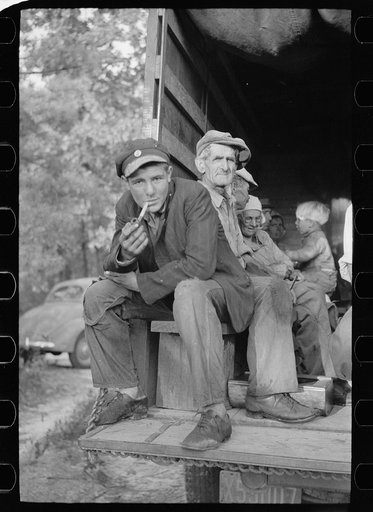 Cranberry pickers from Philadelphia on labor contractor's truck, Burlington County, New Jersey