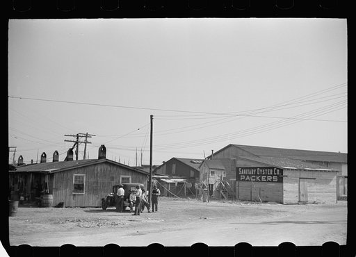 Shacks used to house workers, Shellpile, New Jersey, in oyster packing plant