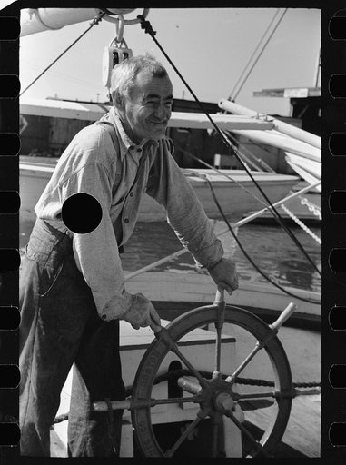 Untitled photo, possibly related to: Oysterman at wheel of boat, Bivalve, New Jersey