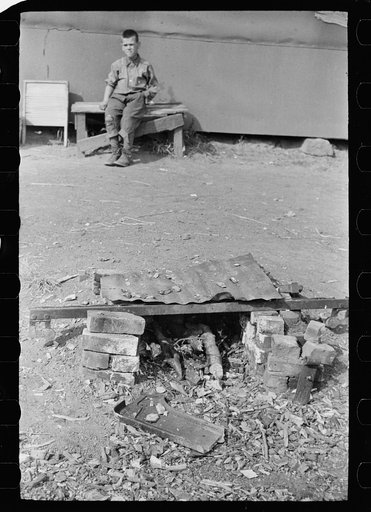 Outdoor fireplace on which cranberry pickers do their cooking, Burlington County, New Jersey