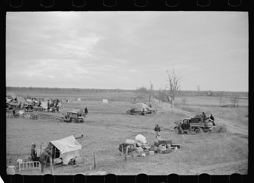 New Madrid spillway where evicted sharecroppers were moved from highway, New Madrid County, Missouri