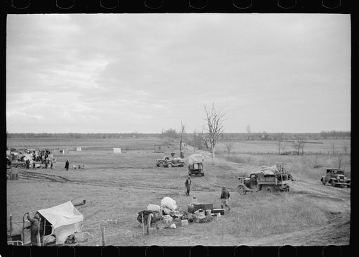 New Madrid spillway where evicted sharecroppers were moved from highway, New Madrid County, Missouri
