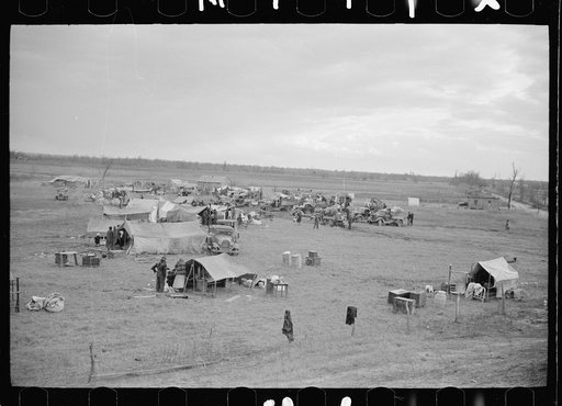 New Madrid spillway where evicted sharecroppers were moved from highway, New Madrid County, Missouri