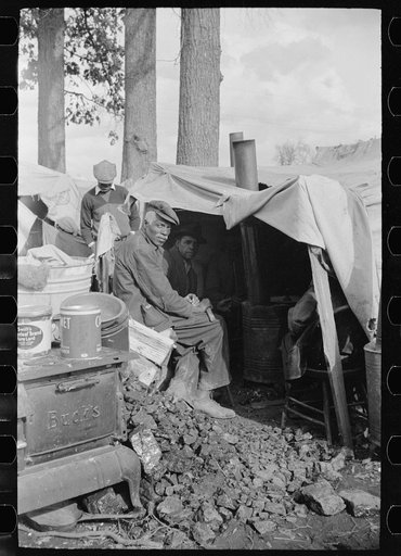 Evicted sharecroppers along Highway 60, New Madrid County, Missouri