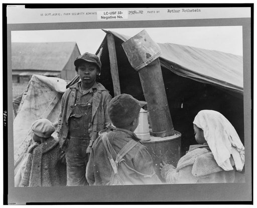 Evicted sharecroppers along Highway 60, New Madrid County, Missouri