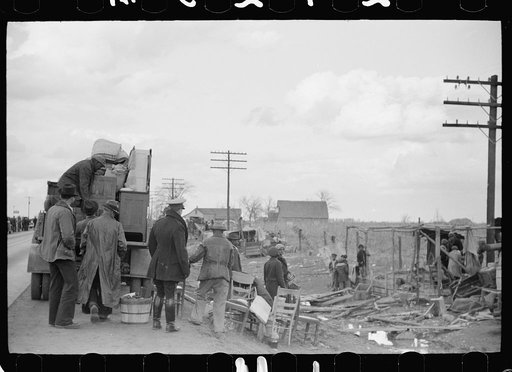 Untitled photo, possibly related to: State highway officials moving sharecroppers away from roadside to area between the levee and Mississippi River, New Madrid County, Missouri