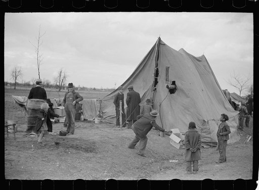 Evicted sharecroppers along Highway 60, New Madrid County, Missouri