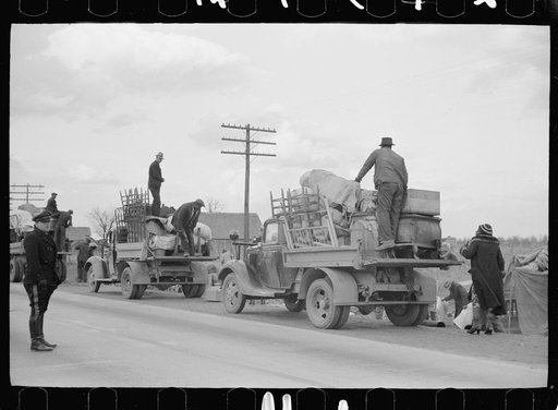 Untitled photo, possibly related to: State highway officials moving sharecroppers away from roadside to area between the levee and the Mississippi River, New Madrid County, Missouri