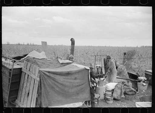 Evicted sharecroppers along Highway 60, New Madrid County, Missouri