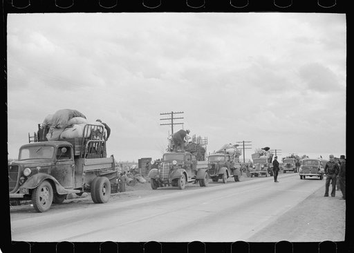 State highway officials moving sharecroppers away from roadside to area between levee and Mississippi River, New Madrid County, Missouri