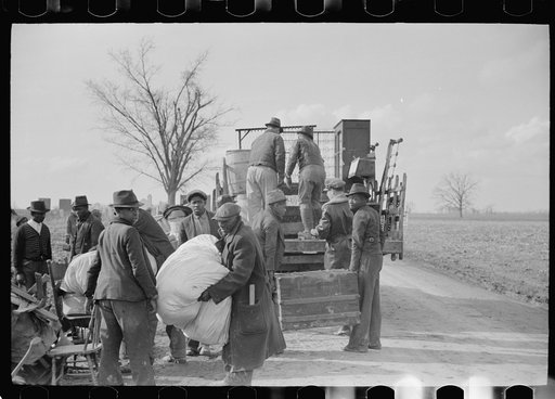 Untitled photo, possibly related to: State highway officials moving evicted sharecroppers away from roadside to area between the levee and the Mississippi River, New Madrid County, Missouri