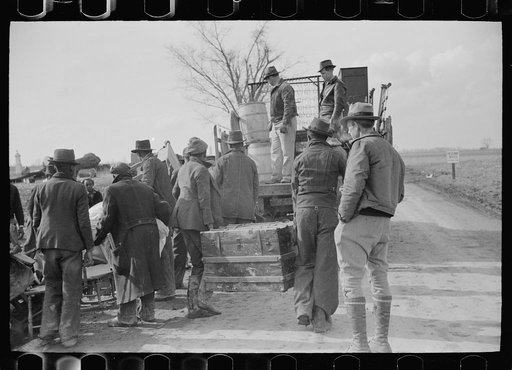 Untitled photo, possibly related to: State highway officials moving evicted sharecroppers away from roadside to area between the levee and the Mississippi River, New Madrid County, Missouri