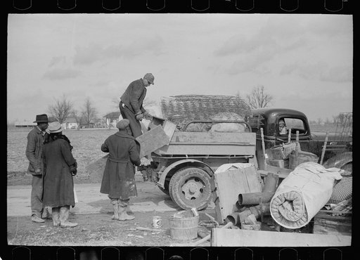 Untitled photo, possibly related to: State highway officials moving sharecroppers away from roadside to area between the levee and the Mississippi River, New Madrid County, Missouri