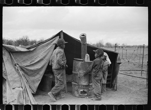 Evicted sharecroppers along Highway 60, New Madrid County, Missouri