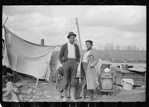Evicted sharecroppers along Highway 60, New Madrid County, Missouri