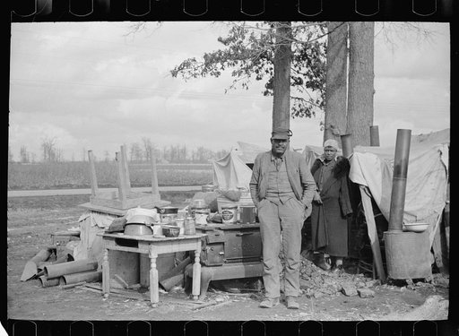 Evicted sharecroppers along Highway 60, New Madrid County, Missouri