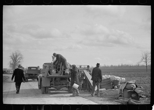 Untitled photo, possibly related to: State highway officials moving sharecroppers away from roadside to area between the levee and the Mississippi River, New Madrid County, Missouri
