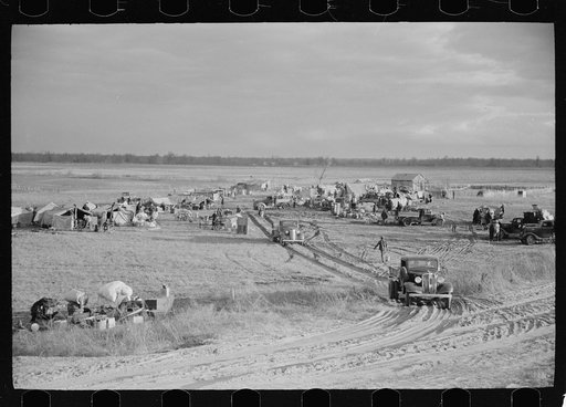 New Madrid spillway, where evicted sharecroppers were moved from highway, New Madrid County, Missouri
