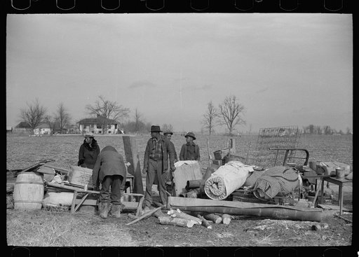 Untitled photo, possibly related to: Sharecroppers being moved from roadside to area between the levee and the Mississippi River, New Madrid County, Missouri
