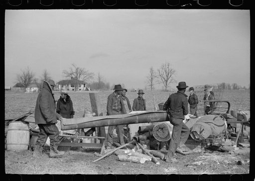 Untitled photo, possibly related to: Sharecroppers being moved from roadside to area between the levee and the Mississippi River, New Madrid County, Missouri