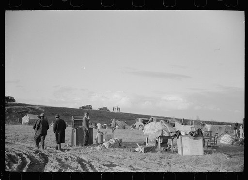 Untitled photo, possibly related to: New Madrid spillway between levee and Mississippi River where evicted sharecroppers were taken after removal from highway by highway officials, New Madrid County, Missouri