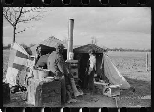 Evicted sharecroppers along Highway 60, New Madrid County, Missouri