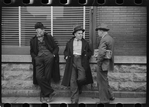 Unemployed miners on corner of main street, Herrin, Illinois