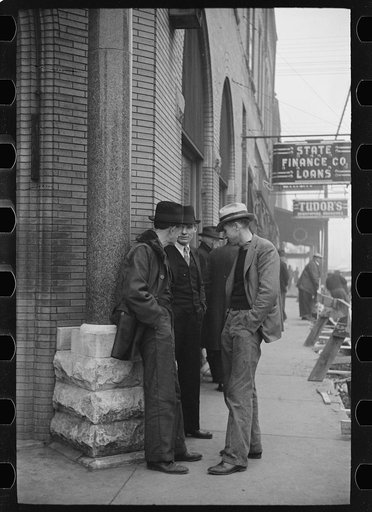 Unemployed miners on corner of main street, Herrin, Illinois