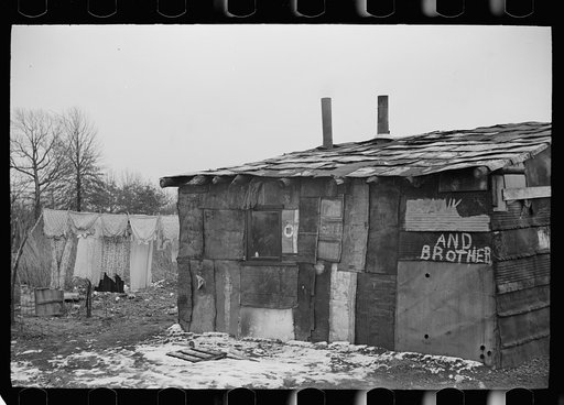 Untitled photo, possibly related to: A shanty built of refuse near the Sunnyside slack pile, Herrin, Illinois