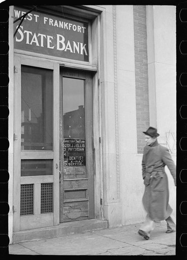 Untitled photo, possibly related to: Bank that failed, West Frankfort, Illinois