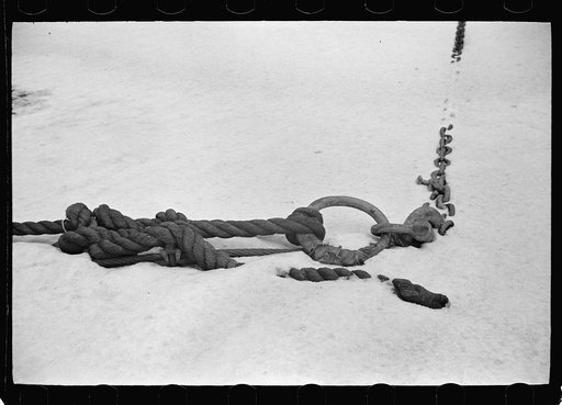 Untitled photo, possibly related to: Steamboat hawsers on levee, Mississippi River, Saint Louis, Missouri