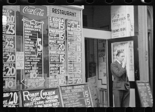 Untitled photo, possibly related to: Baltimore, Maryland. Restaurant sign on Baltimore street