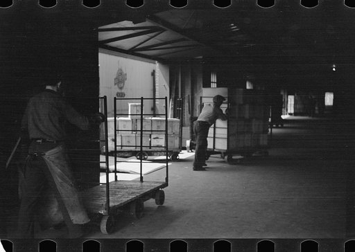 Untitled photo, possibly related to: Packing eggs in cold storage warehouse, Jersey City, New Jersey