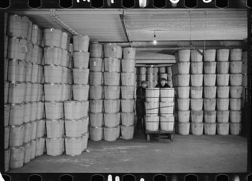 Untitled photo, possibly related to: Packing eggs in cold storage warehouse, Jersey City, New Jersey