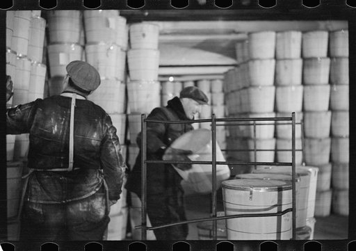 Untitled photo, possibly related to: Packing eggs in cold storage warehouse, Jersey City, New Jersey