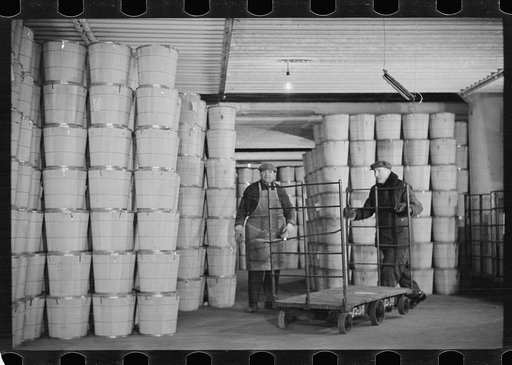 Untitled photo, possibly related to: Packing eggs in cold storage warehouse, Jersey City, New Jersey