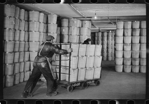 Untitled photo, possibly related to: Packing eggs in cold storage warehouse, Jersey City, New Jersey