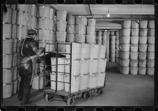 Untitled photo, possibly related to: Packing eggs in cold storage warehouse, Jersey City, New Jersey