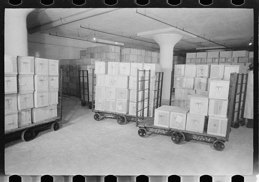 Untitled photo, possibly related to: Packing eggs in cold storage warehouse, Jersey City, New Jersey
