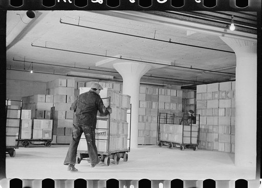 Packing eggs in cold storage warehouse, Jersey City, New Jersey