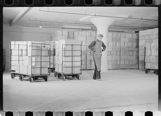Untitled photo, possibly related to: Packing eggs in cold storage warehouse, Jersey City, New Jersey